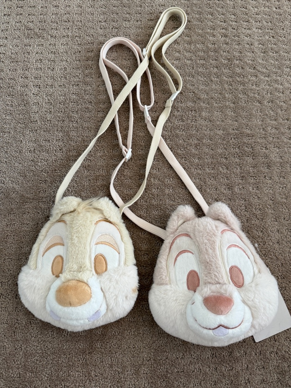 Tokyo Disney Chip and Dale Plush Crossbody Bags - Pink and Cream